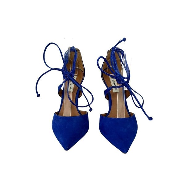 Steve Madden Womens Size 8.5 Raela Blue Leather Pointed Lace-Up Heels - Picture 2 of 7